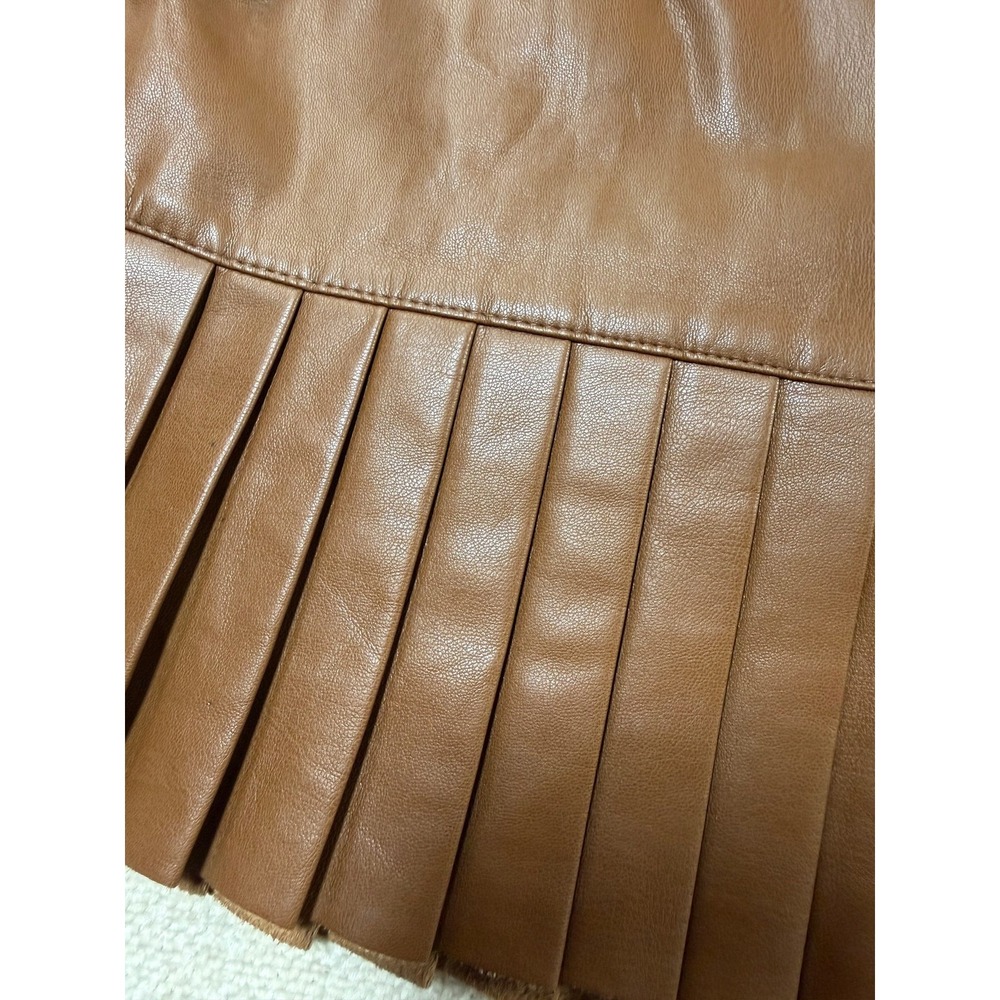 Zara Brown Pleated Tiered Mini Skirt Size S Cognac High Waisted Vegan Leather - Picture 4 of 13